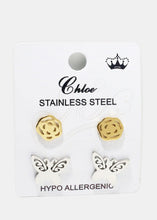 Load image into Gallery viewer, 2-Piece Butterfly & Flower Stud Earrings
