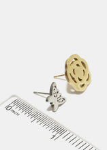 Load image into Gallery viewer, 2-Piece Butterfly & Flower Stud Earrings