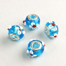 Load image into Gallery viewer, Blue Glass Flower Bead Charm
