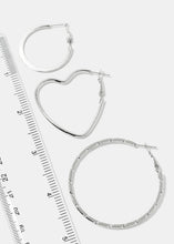 Load image into Gallery viewer, 3-Pair Multi Design Hoop Earrings
