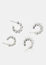 Load image into Gallery viewer, 2-Pair Pearl &amp; Rhinestone Open Hoop Earrings
