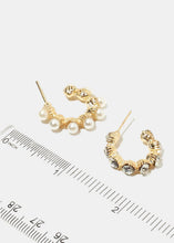 Load image into Gallery viewer, 2-Pair Pearl &amp; Rhinestone Open Hoop Earrings
