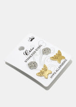 Load image into Gallery viewer, 2-Piece Butterfly &amp; Flower Stud Earrings
