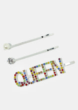 Load image into Gallery viewer, 3-Piece Rhinestone "QUEEN" Hair Pins
