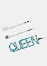 Load image into Gallery viewer, 3-Piece Rhinestone "QUEEN" Hair Pins
