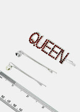 Load image into Gallery viewer, 3-Piece Rhinestone "QUEEN" Hair Pins
